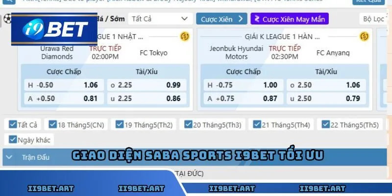 Giao diện Saba Sports I9BET phản hồi nhanh, tối ưu cho người chơi